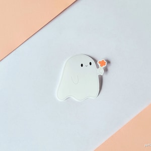 Cute ghost vinyl sticker with flower | ghost sticker | glossy vinyl sticker | flower | stickers | art | cute stickers | cute