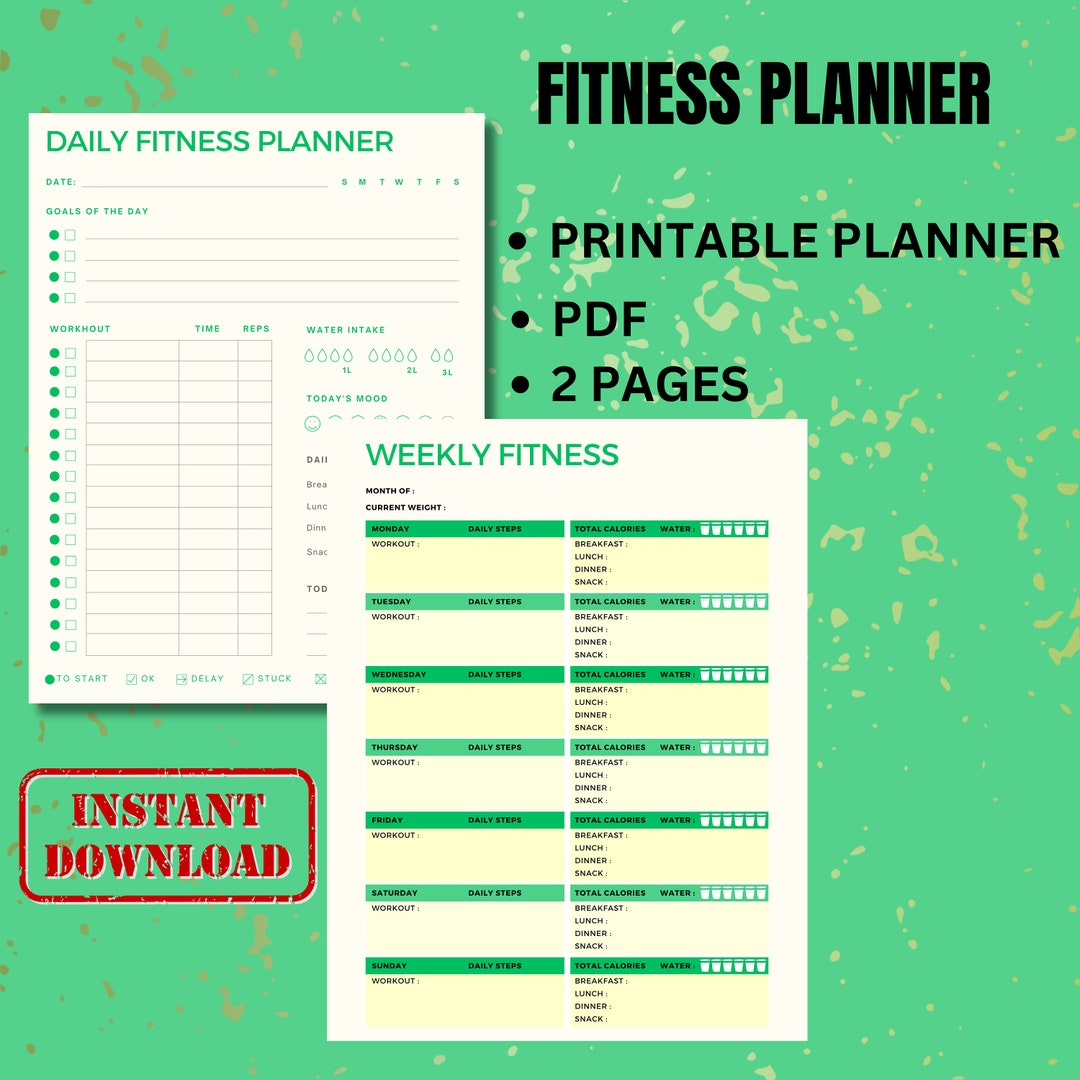 Daily Fitness Planner Printable, Weekly Fitness Planner Printable