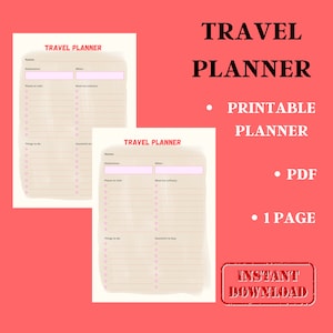 Travel Planner Printable, Travel Journal, Travel Dairy, Travel Tracker, Vacation Digital Planner, Travel Itinerary, Instant Download