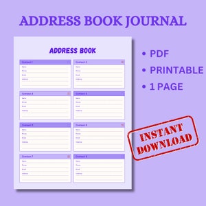 Address Book Printable, Emergency Planner, Digital Download, Instant Download, Printable Planner Inserts, Address Tracker
