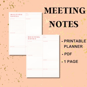 Meeting Notes Printable, Meeting Agenda, Digital Planner, Meeting Notes Printable, Instant Download, Meeting Dairy, Fillable Meeting Agenda