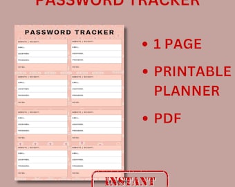 Password Tracker Printable, Password Keeper, Password Organizer, Instant Download, Planner templates,