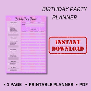 Birthday Party Planner, Kids Birthday Planner, Printable Birthday Party Organizer, Party Checklist, Printable Party Planner, Event Planner