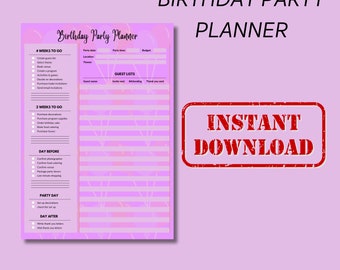 Pianificatore di feste di compleanno, Pianificatore di compleanno per bambini, Organizzatore di feste di compleanno stampabile, Lista di controllo delle feste, Pianificatore di feste stampabile, Pianificatore di eventi