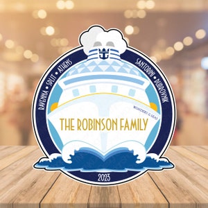 Royal Caribbean Cruise Door Magnet Cruise Ship with Personalized Family Name, Ports of Call, Ship Name, Year for Royal Caribbean Cruise Door