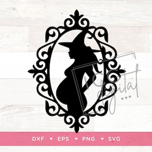 Fichier numérique de sorcière enceinte, chemise de maternité Halloween, Baby Shower Cake Topper, sexe révèlent TShirt, annonce de bébé, Sublimation, SVG
