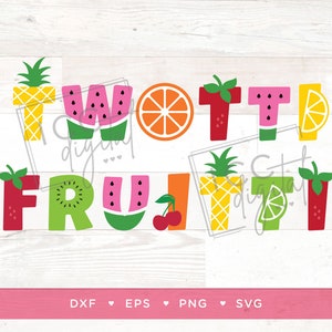 Fuente Twotti Fruitti, Archivo digital de letras de frutas, Fuente de fresa, Uno en un melón, Tutti Fruity Onesie, Sublimación, Vector, Descarga digital