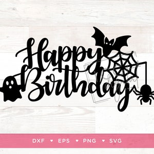 Archivo digital de feliz cumpleaños de Halloween, araña, murciélago, cumpleaños fantasma, tarjeta de cumpleaños de Halloween, camisa de cumpleaños espeluznante, sublimación, SVG