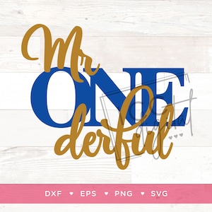 May include: Blue and gold graphic design with the text "Mr. One derful".