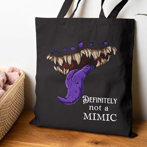 Funny Dungeons and Dragons gift| Definitely Not a Mimic Tote Bag| Dn d Canvas Bag for Players| Dungeon Masters & Fantasy Fans| tt RPG gift
