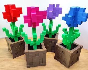 Pixel Rose Decor – Mi necraft Style – Great gift for gamers – Top quality 3d printed– Custom Colors – Desk Accessories – Ships Fast