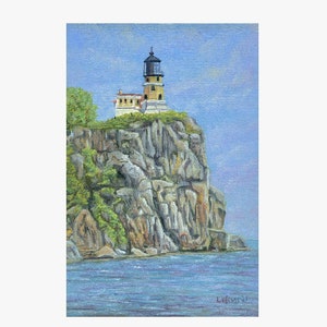 Original Split rock lighthouse wall art oil painting  wall decor lighthouse wall decor great lakes gift