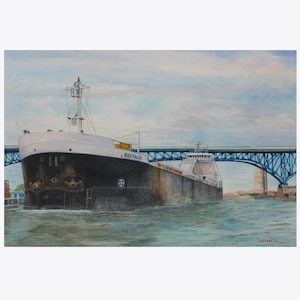 Great lakes freighter print wall art Buffalo print wall decor man cave fathers day gift ship art
