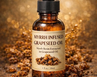 Aceite de resina de mirra infundido en aceite de semilla de uva: infusión lenta y artesanal.
