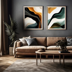 Earth Tone, Abstract, Jewel Tone, Terracotta Wall Art, Office Decor, Printable Wall Art, Large Art Print Set, 2 Piece Wall, Boho Decor