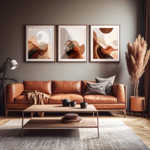 Abstrakte Terrakotta Kunstdrucke: Minimalistische Juwel Tone Triptychon (Digitaler Download)