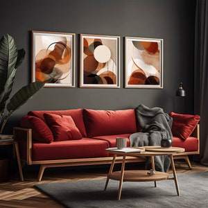 Terracotta Wall Art, Earth Tone, Red Tone, Abstract, Jewel Tone, Office Decor, Abstract Prints, Large Wall Art Set, 3 Piece Wall, Download