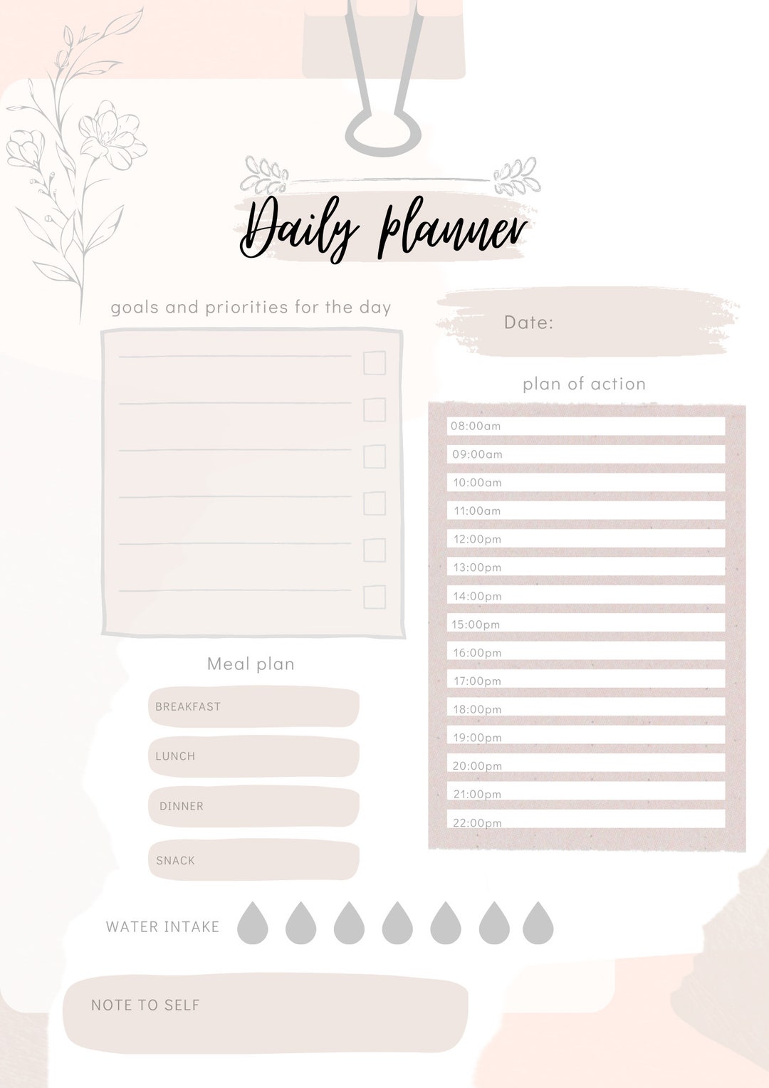 Digital Daily Printable Planner | Self Care Planner | - Etsy