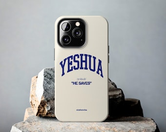 Christian Phone Case, YESHUA, iPhone 16 15 14 13 12 11 Pro Max Plus X SE Durable Hard Case, Minimal Modern Aesthetic Faith Gift, Jesus Bible