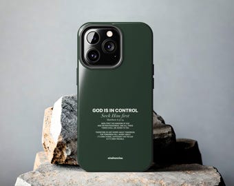 Christian Phone Case, God is in Control, iPhone 16 15 14 13 12 11 Pro Max Plus X SE Durable Hard Case, Minimal Modern Aesthetic Bible Verse