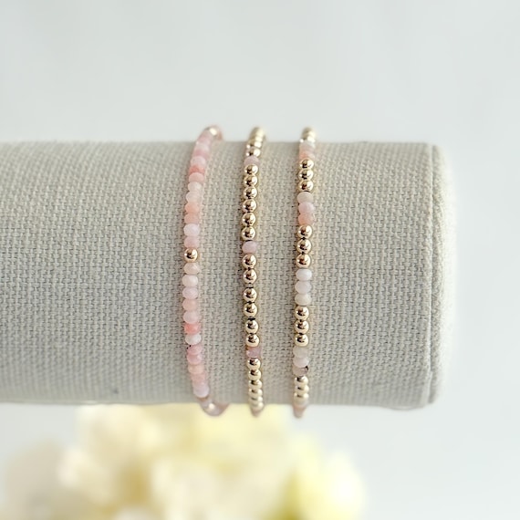 Pink Opal Gemstone Bracelet: 14k Gold Filled or Sterling Silver Accents, Various Styles