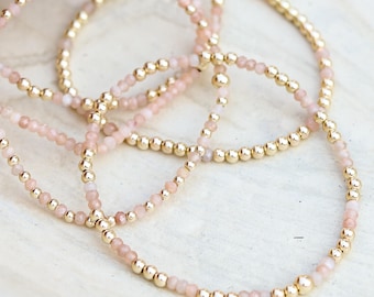 Pink Peach Sunstone & Gold Filled Bracelet: Natural Gemstone Jewelry, Waterproof