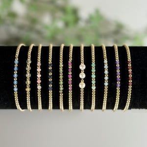 Birthstone Bracelets Gold Filled Or Sterling Silver Beaded Stretch , Genuine Semi-Precious Gemstone  Stacking Layering Dainty Jewelry Gift