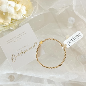 Armband bruidsmeisjesvoorstel, 14k goud gevuld met hart kralen stretcharmband met oprechte vraagkaart, waterdicht, aanslagvrij