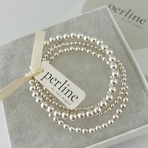 Silver Beaded Stretch Bracelets| 925 Sterling Silver Jewelry| Round Bead Stacking Bracelet Set |  Various Sizes | 5mm, 4mm, 3mm, 2.5mm