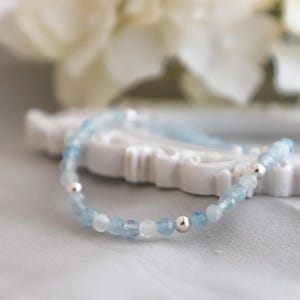 4mm Aquamarine Gemstone Bracelet: 14k Gold-Filled Beads, March Birthstone