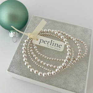 Silver Beaded Stretch Bracelets| 925 Sterling Silver Jewelry| Round Bead Stacking Bracelet Set |  Various Sizes | 5mm, 4mm, 3mm, 2.5mm