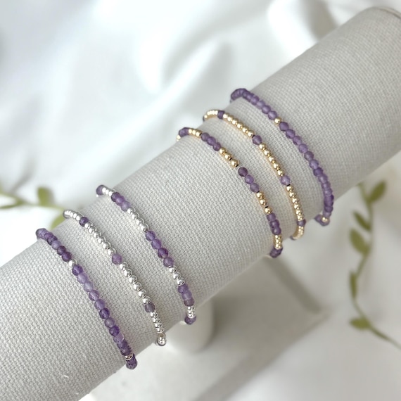 Amethyst BraceletS with Gold Filled or Silver Beads, Stretch Style, Genuine Gemstone, February Birthstone, Various Styles Sold Separately