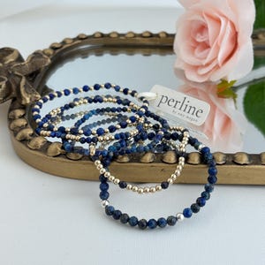 Lapis Lazuli Beaded Stretch Bracelet: Gold Filled or Sterling Silver, Various Styles