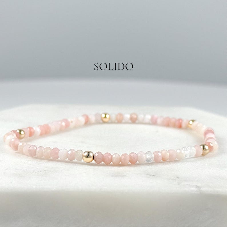 Pulsera de ópalo rosa: chapada en oro de 14 k o con detalles en plata de ley, varios estilos SOLIDO GOLD