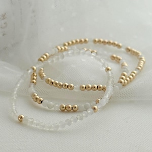 Moonstone Bracelet Set, Stack | Gemstone Stretch Bracelets, Gold Filled or Sterling Silver Beads | Stacking, Layering, June birthstone