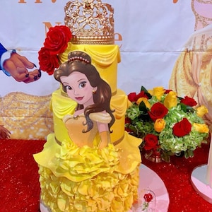 La bella e la bestia torta ELENCO DIGITALE topper Belle foglio di glassa commestibile Belle toppers per torta festa per bambini La bella e la bestia torta Disney