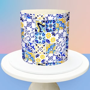 Involucro per torta Positano PRODOTTO DIGITALE Modello Involucro per torta in glassa commestibile Limone mediterraneo siciliano Modello di piastrelle greche mediterranee Piastrella di Amalfi