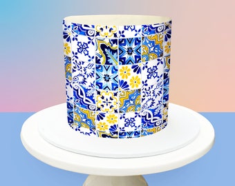 Positano Cake Wrap DIGITAL PRODUCT Pattern Edible Icing Cake Wrap Sicilian Mediterranean Lemon Mediterranean Greek Tile pattern Amalfi Tile