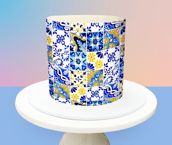 Positano Cake Wrap DIGITAL PRODUCT Pattern Edible Icing Cake Wrap Sicilian Mediterranean Lemon Mediterranean Greek Tile pattern Amalfi Tile