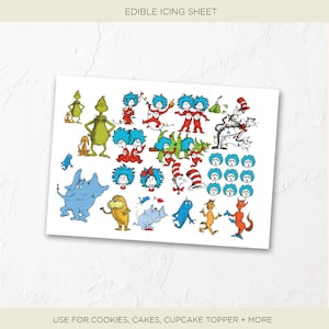 Dr Seuss DIGITAL PRODUCT Cake toppers Dr Seuss Characters Edible Icing sheet Cat in the hat cake toppers Kids Party Cake toppers Dr seuss