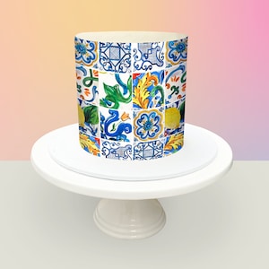 Piastrelle Amalfi STAMPA ELENCO DIGITALE Involucro per torta Modello Positano Involucro per torta con glassa commestibile Limone mediterraneo siciliano Piastrelle greche mediterranee