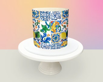 Piastrelle Amalfi STAMPA ELENCO DIGITALE Involucro per torta Modello Positano Involucro per torta con glassa commestibile Limone mediterraneo siciliano Piastrelle greche mediterranee
