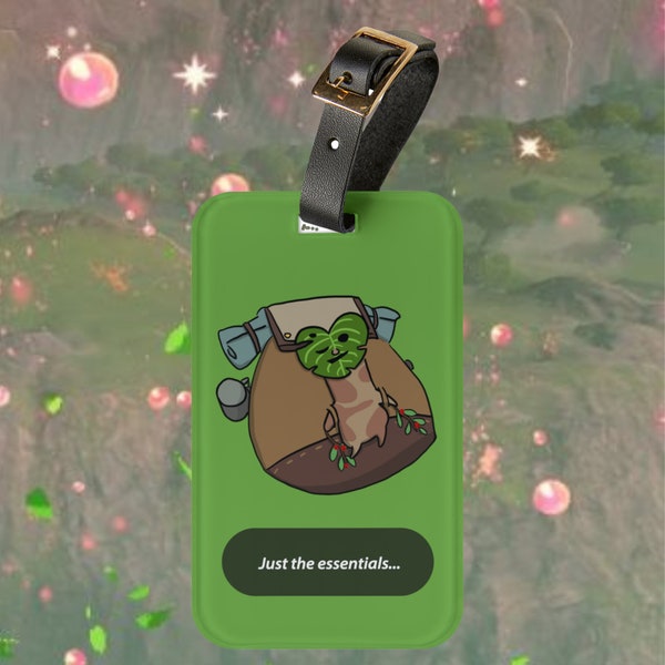 Étiquette de bagage Korok Leaf avec bracelet en cuir : vert - Merch non officiel de Zelda Tears of the Kingdom | Cadeaux de voyage pour les joueurs Routards Randonneurs