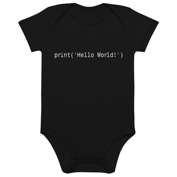 Hello World! Python Code Baby Onesie - Baby Gifts for Nerd Parents, Nerd Baby, Computer Programmers, Unisex Organic Cotton Baby Bodysuit