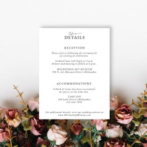 Simple Details Card Template for Wedding Invitation | DIY Printable Instant Download