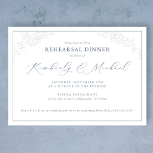 Rehearsal Dinner Invitation Template | Marseille Blue Floral | Printable Instant Download