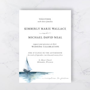 Nautical Sailboat Wedding Invitation Template | DIY Printable Instant Download