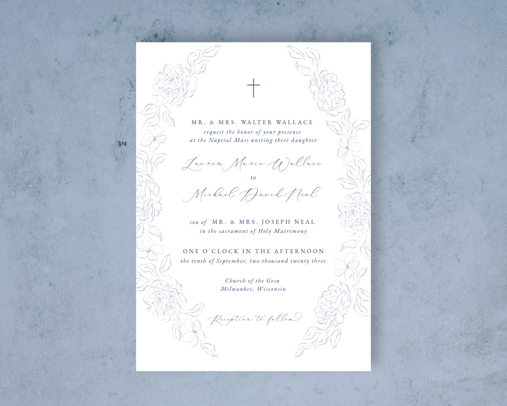 Floral Catholic Wedding Invitation Template for Nuptial Mass ...