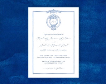 San Sebastian Inspired Wedding Invitation Template | Marseille Bleu | Printable Instant Download