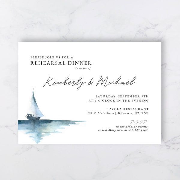 Nautical Sailboat Rehearsal Dinner Invitation Template | DIY Printable Instant Download